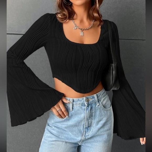 Boho square neck flounce sleeve crop top - Picture 9 of 15